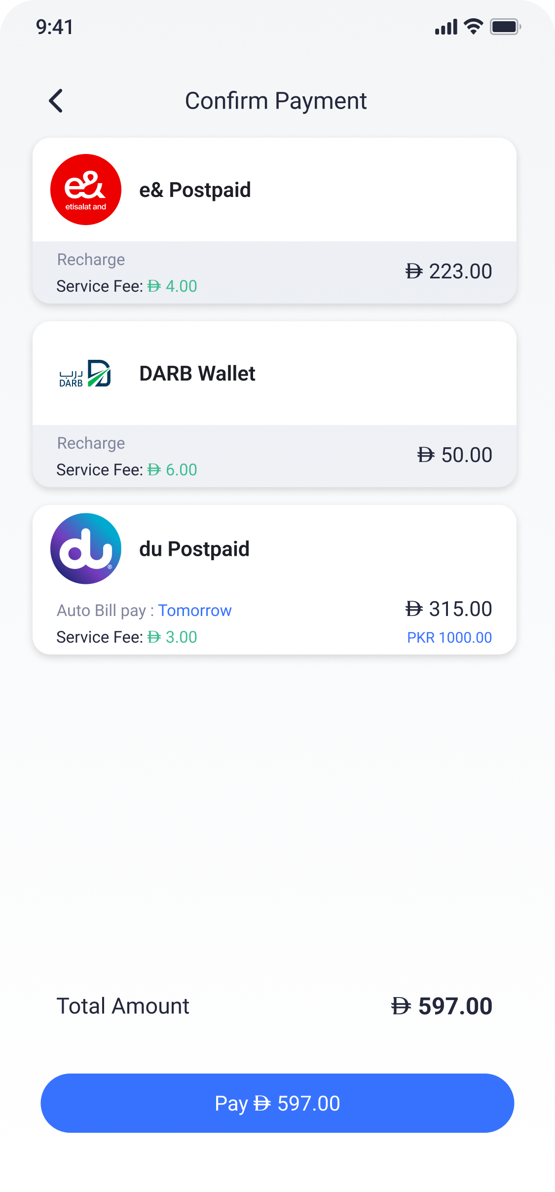 Bill payment confirmation
